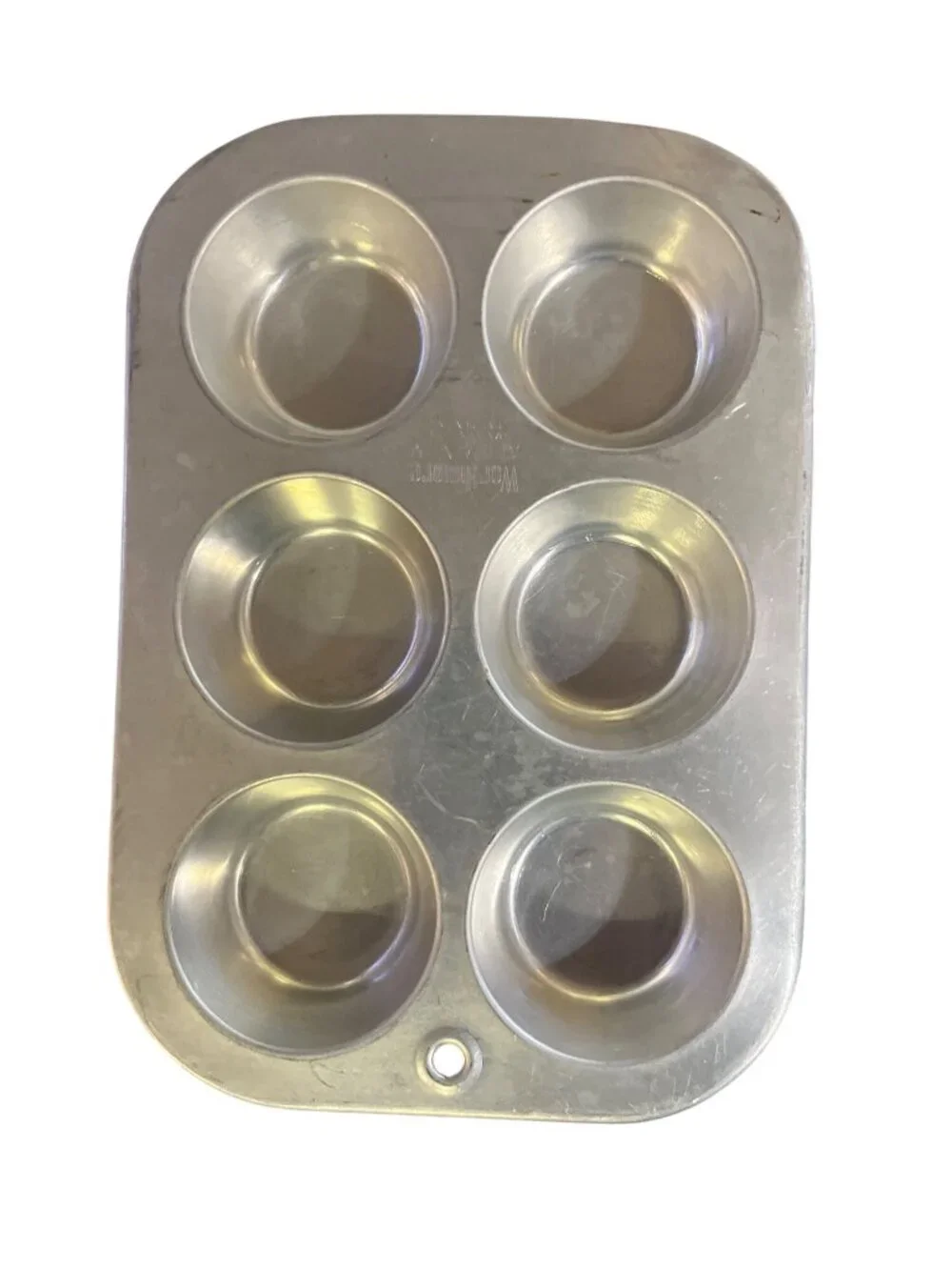 Vintage Worthmore Aluminum Muffin Pan 6 Cup Made in USA Cupcake Baking Tin Used